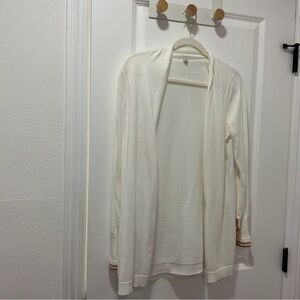 Margaret O'Leary Cream Open-Front Cardigan with Subtle Stripe Cuffs
